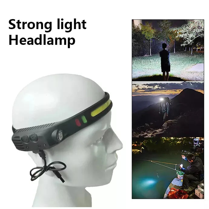 Waterproof COB Headlamp Night LED Motion Sensor Head Torch Headlight USB