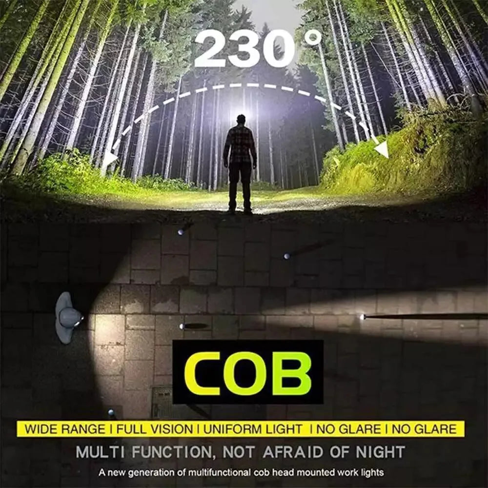 Waterproof COB Headlamp Night LED Motion Sensor Head Torch Headlight USB